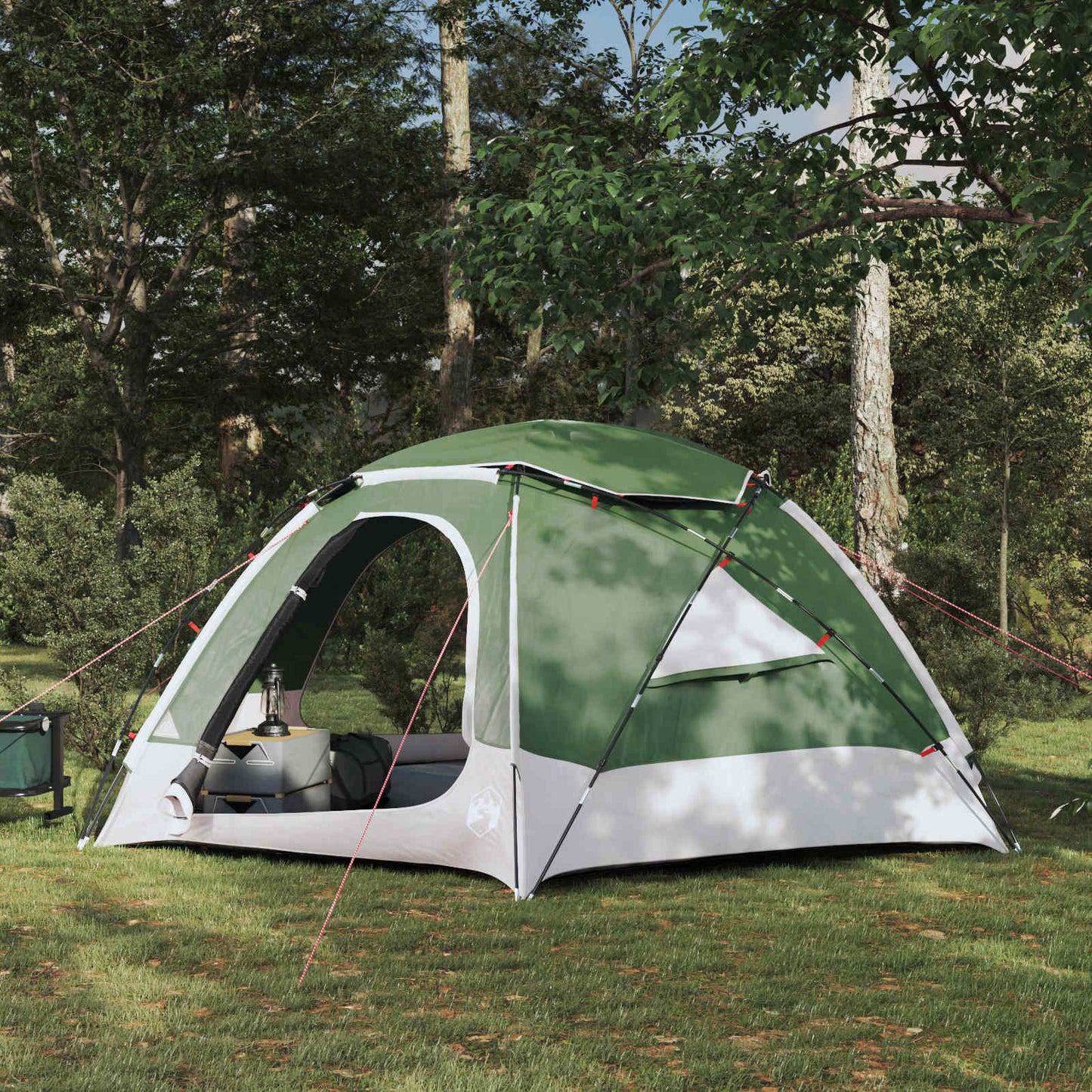 Koepeltent vidaXL Groen met verwijderbare regenkap, opstelling in bosrijke omgeving.