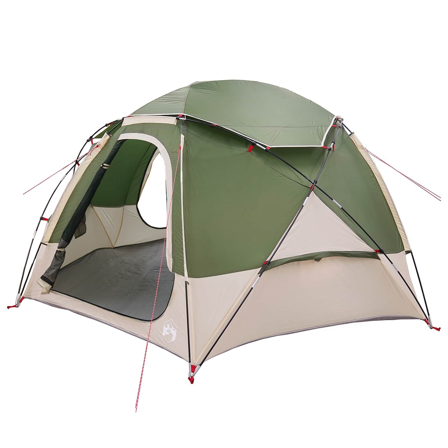 Zijaanzicht van de vidaXL Koepeltent in groen met verwijderbare regenkap.