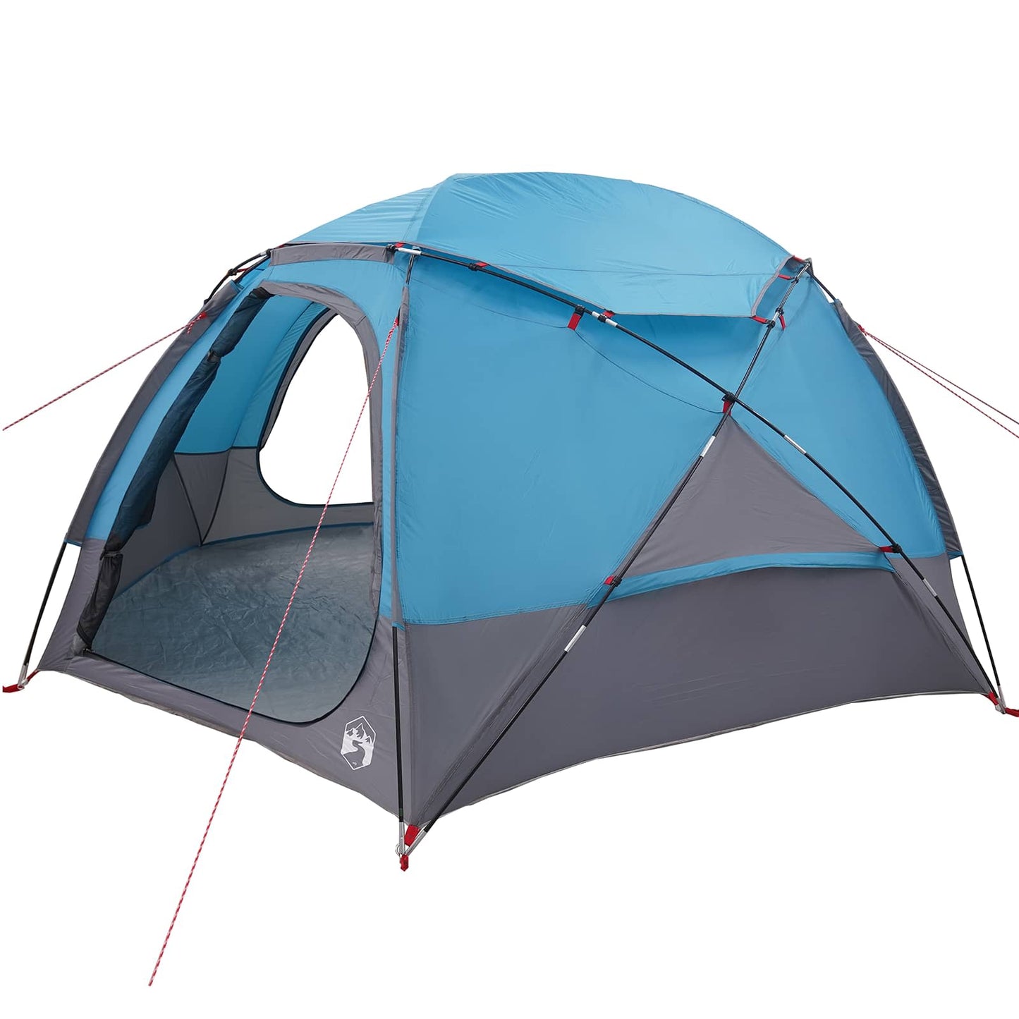 Zijaanzicht van de vidaXL koepeltent met blauwe regenkap en grijze onderkant.