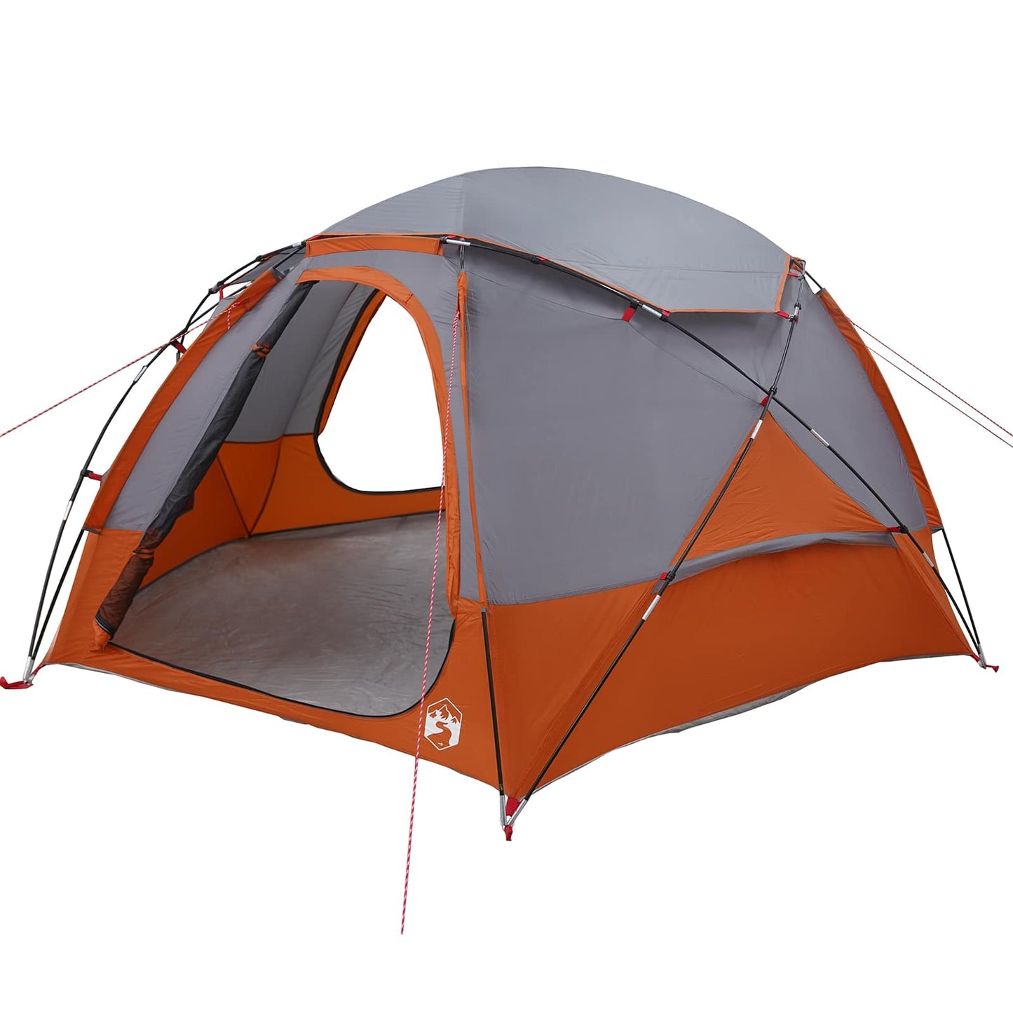 Detail van de vidaXL koepeltent in grijs en oranje, met open ingang en stevig frame.