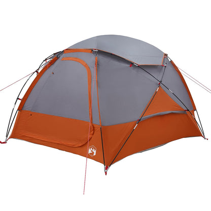 Detail van de vidaXL koepeltent met grijze en oranje kleuren, zijaanzicht met regenkap.