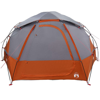 Detail van de vidaXL koepeltent met grijze en oranje kleuren, zijaanzicht met regenkap.