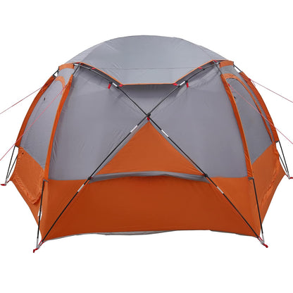 Detail van de vidaXL koepeltent met grijze en oranje kleuren, zijaanzicht met zichtbare regenkap.