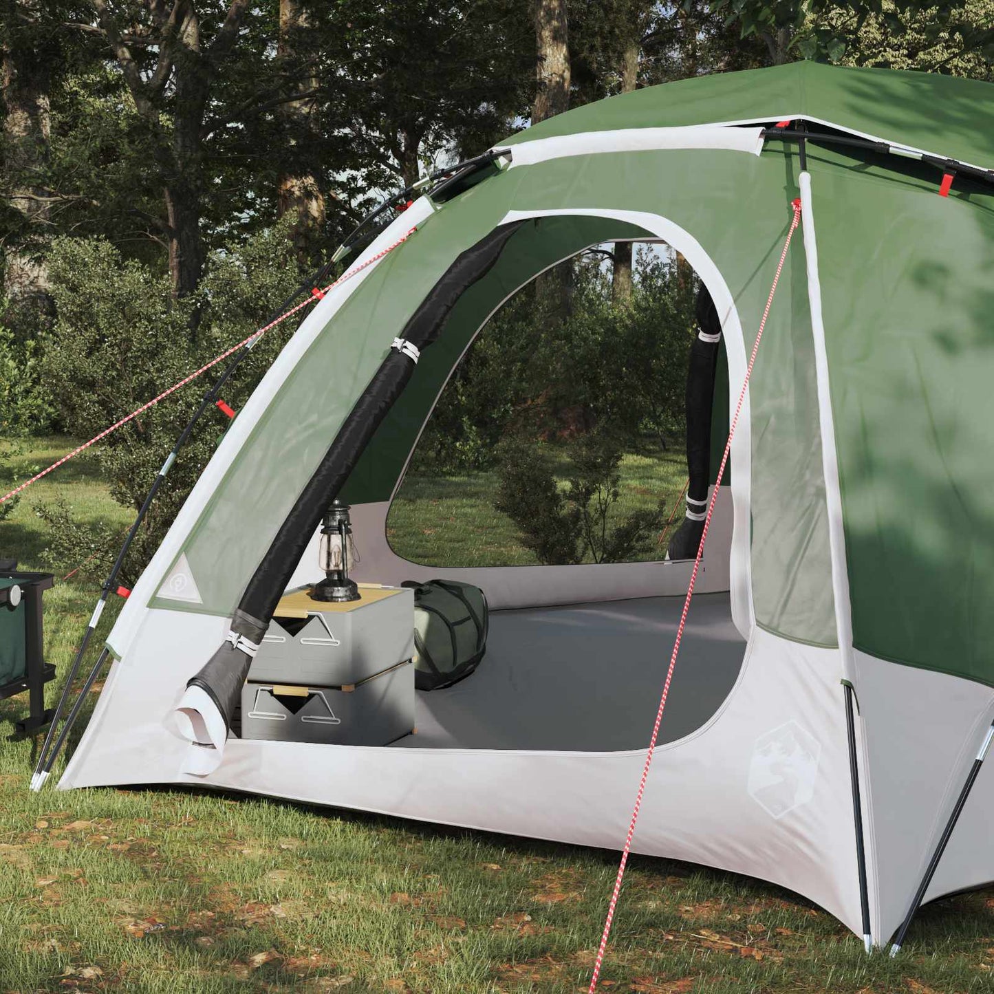 Detail van de vidaXL koepeltent met verwijderbare regenkap, zijaanzicht met open ingang.