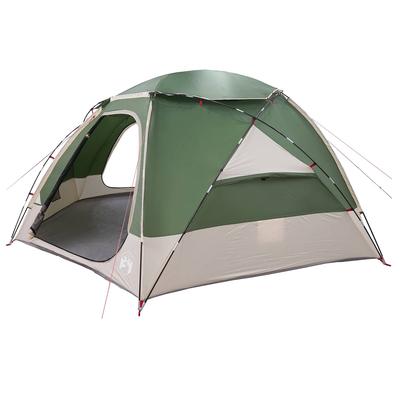 Detail van de vidaXL koepeltent met groene buitenkant en open ingang.