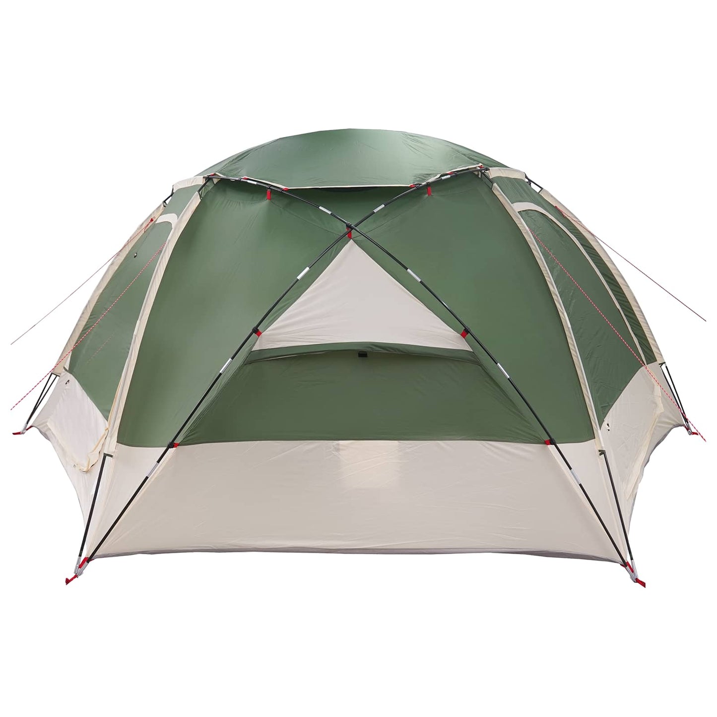Detail van de vidaXL koepeltent met groene bovenkant en beige zijwanden, zijaanzicht.