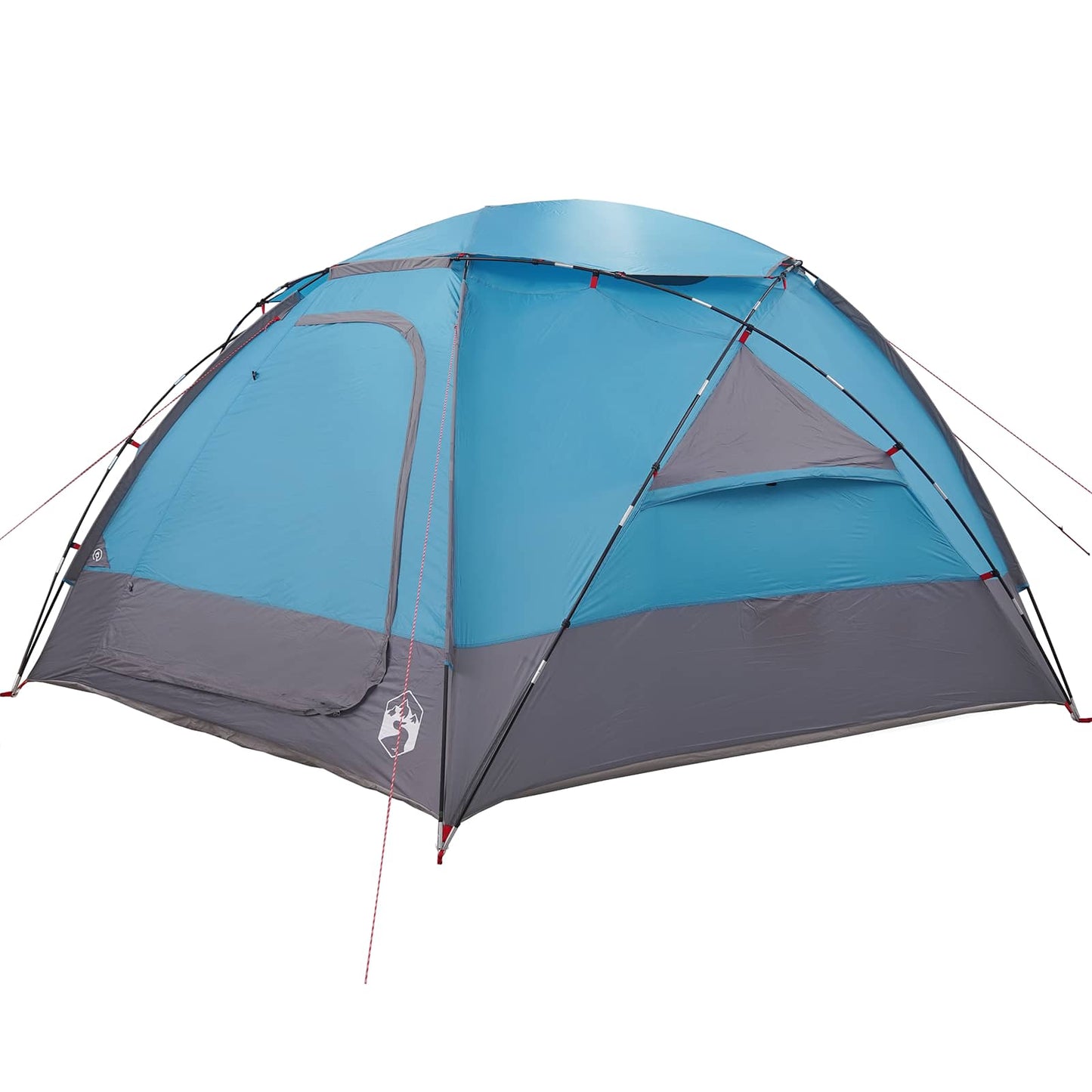 Detail van de vidaXL koepeltent in blauw met grijze onderrand en zijvenster.