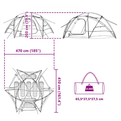 Detailtekening van de vidaXL Koepeltent met afmetingen en draagtas.