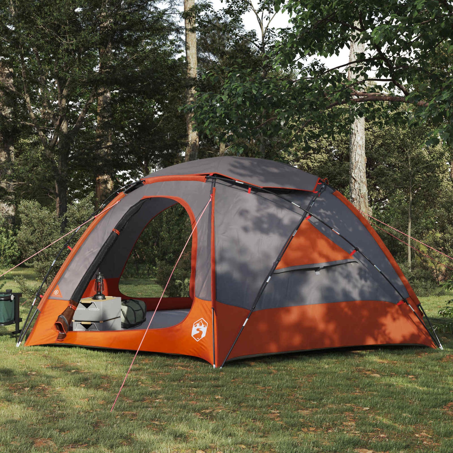 Koepeltent vidaXL in grijs en oranje met verwijderbare regenkap, zijaanzicht in de natuur.