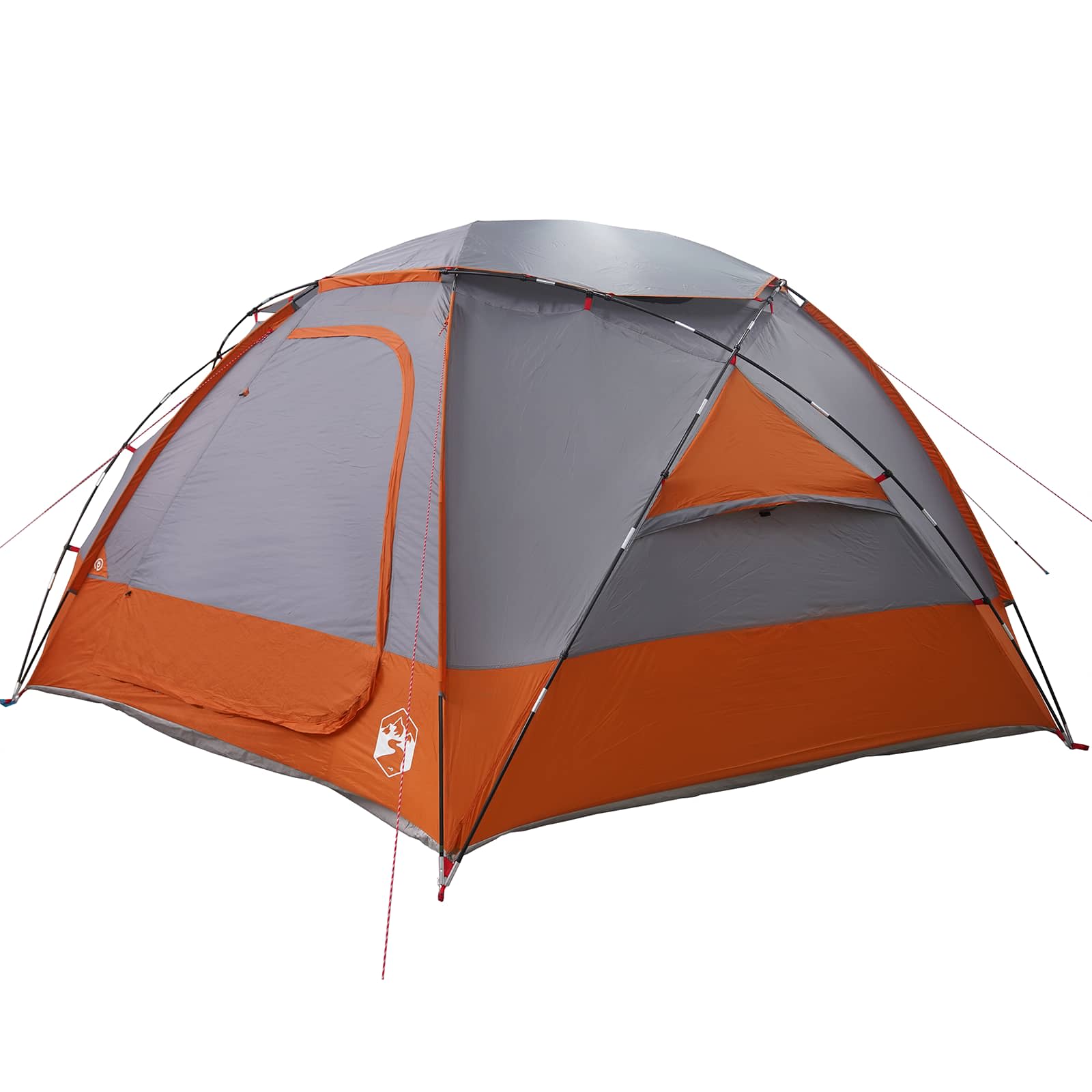 Detail van de vidaXL koepeltent met grijze en oranje kleur en zijopening.