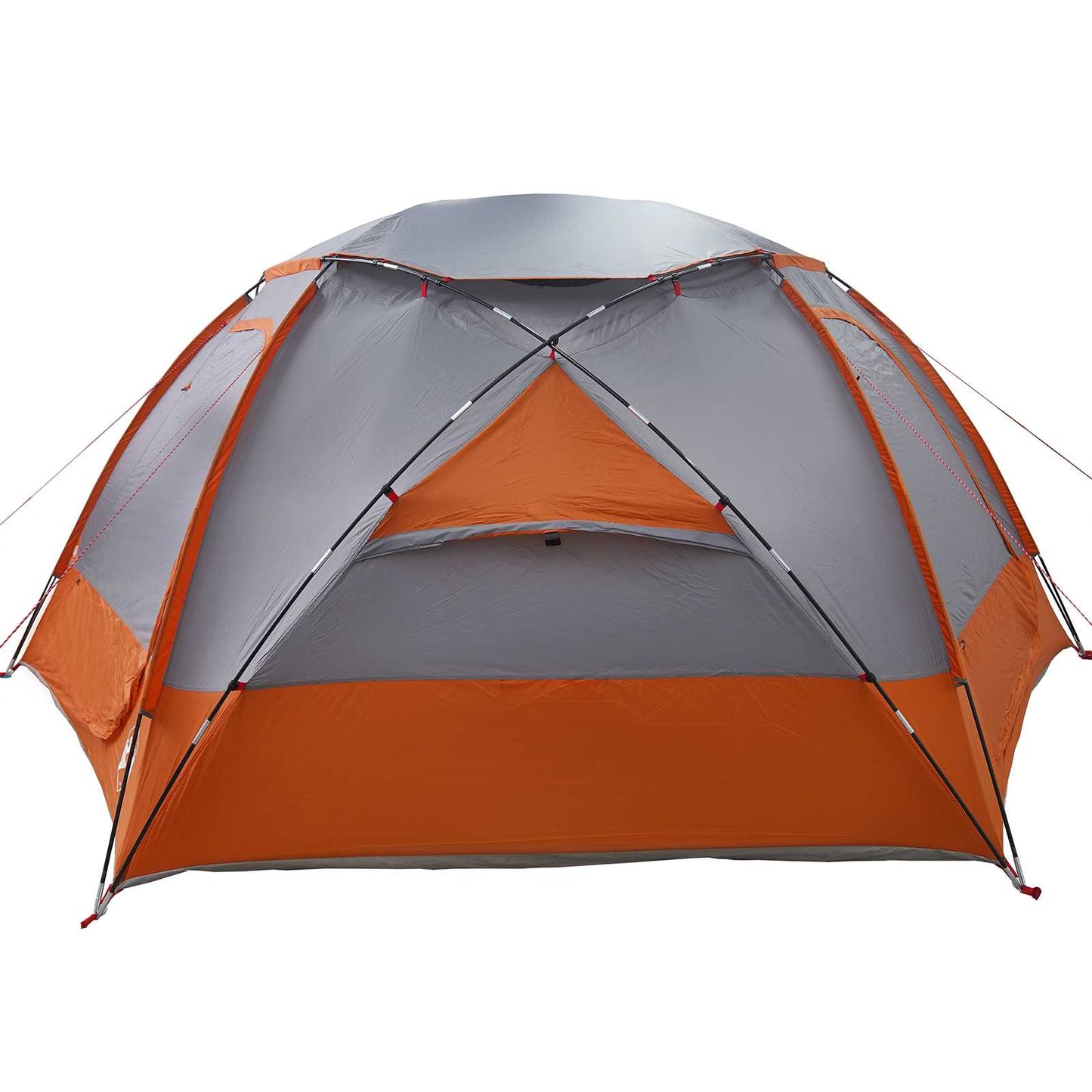 Detail van de vidaXL koepeltent met grijze en oranje kleuren, zijaanzicht met open ingang.