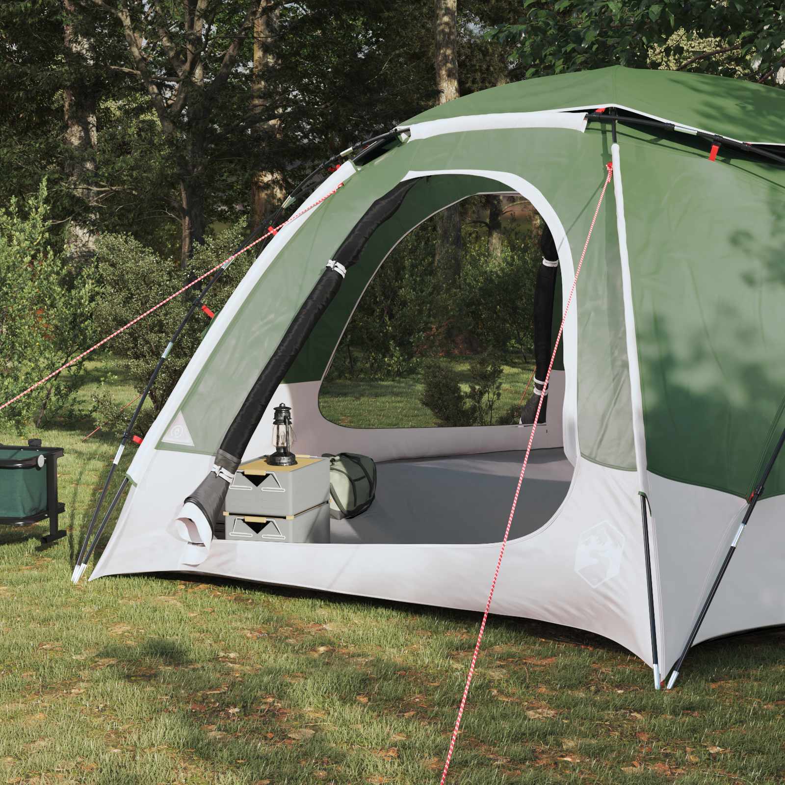 Detail van de vidaXL koepeltent met verwijderbare regenkap en open ingang.