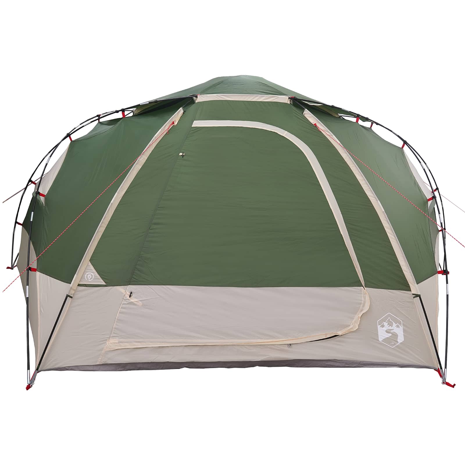 Detail van de vidaXL koepeltent met groene buitenkant en lichtgrijze onderzijde.