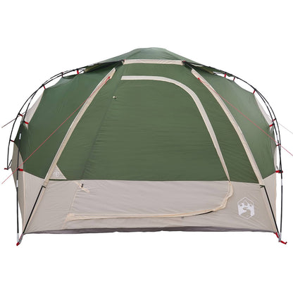 Detail van de vidaXL koepeltent met groene buitenkant en lichtgrijze onderzijde.