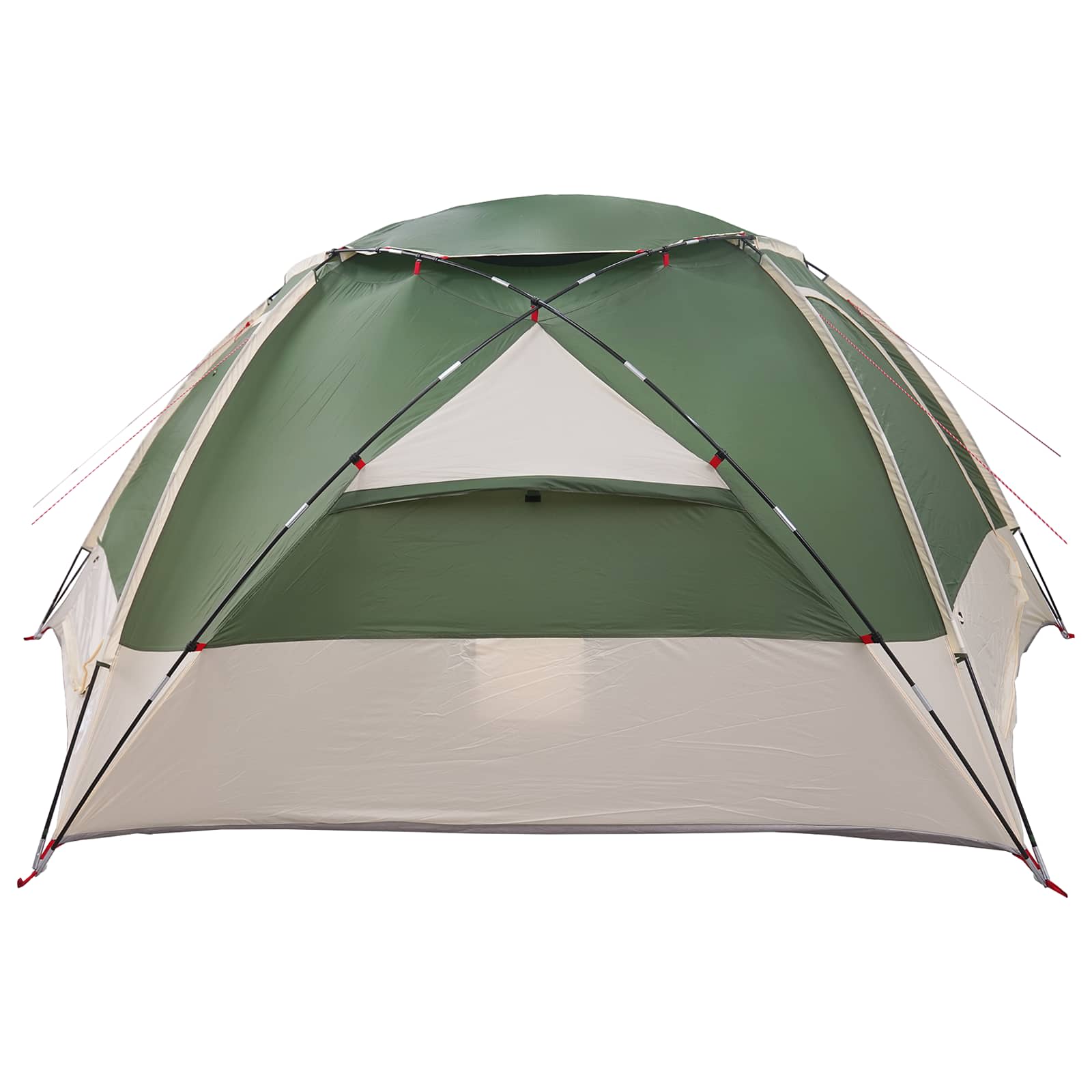 Detail van de vidaXL Koepeltent met groene buitenzijde en beige ingang.