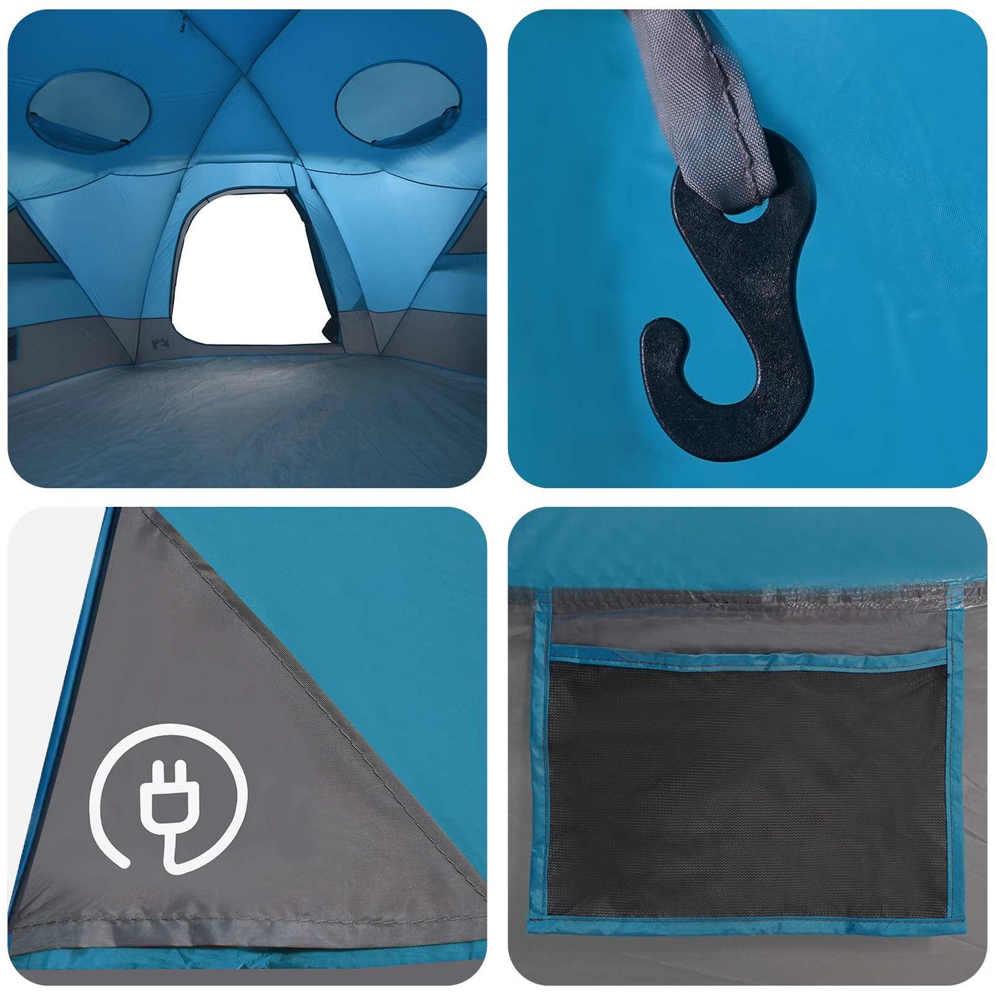 Detail van de binnenkant van de vidaXL koepeltent met haak en ventilatierooster.