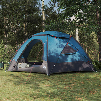 Blauwe vidaXL koepeltent met verwijderbare regenkap, zijaanzicht in een groene omgeving.