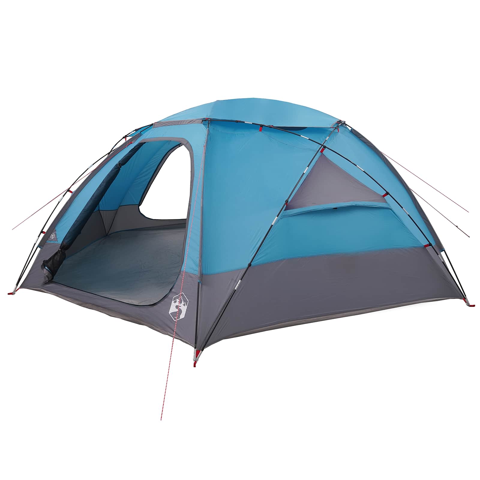 Zijaanzicht van de vidaXL koepeltent met blauwe regenkap en grijze onderkant.