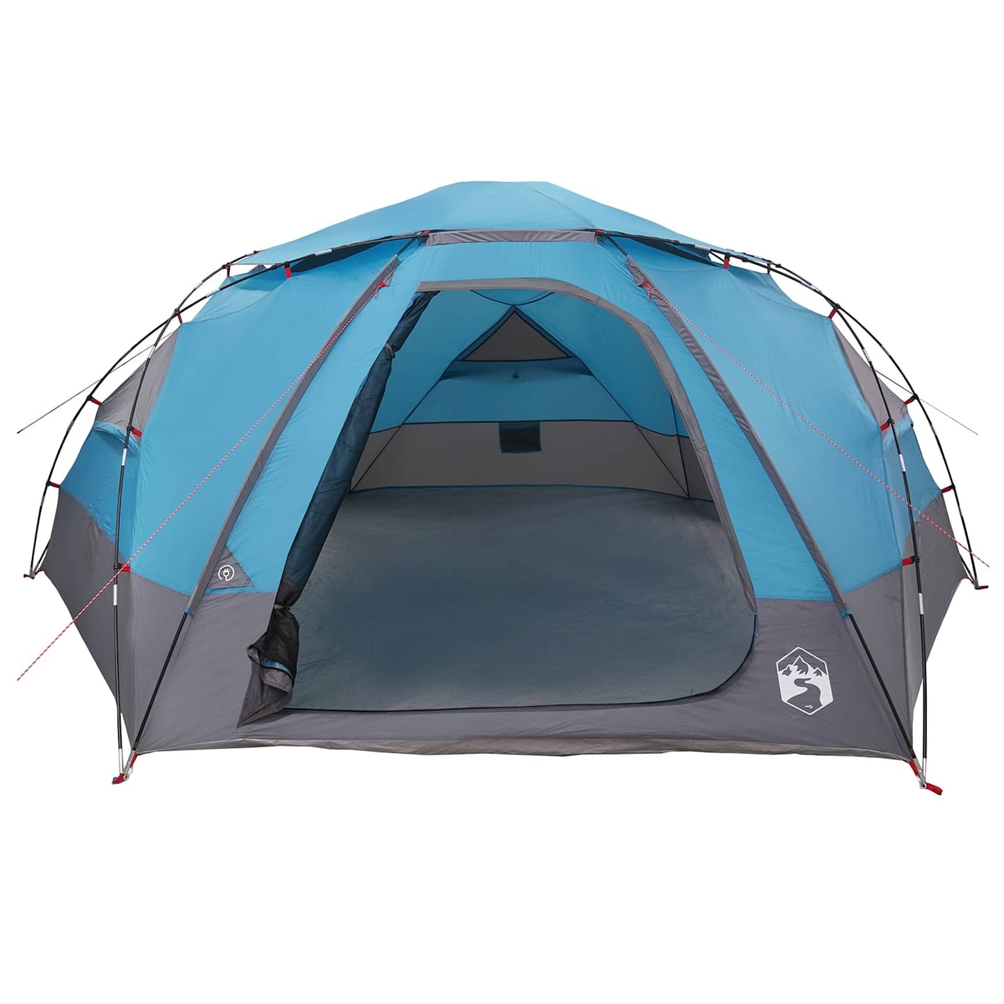 Zijaanzicht van de vidaXL koepeltent in blauw met open ingang en ruime binnenruimte.