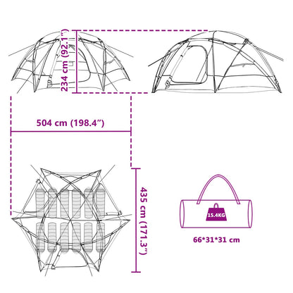 Detailtekening van de vidaXL koepeltent met afmetingen en opbergzak.