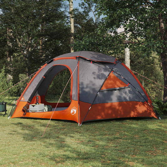 VidaXL koepeltent in grijs en oranje met verwijderbare regenkap, zijaanzicht in de natuur.
