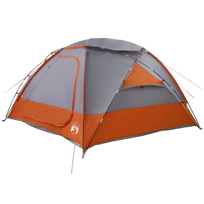 Detail van de vidaXL koepeltent in grijs en oranje, met zijaanzicht en ventilatieopening.