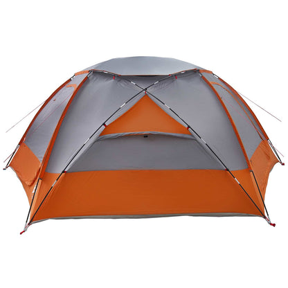 Detail van de vidaXL koepeltent met grijs en oranje kleur, zijaanzicht.