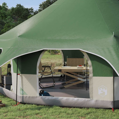 Detail van de groene vidaXL gezinstent met open ingang en ingericht interieur.