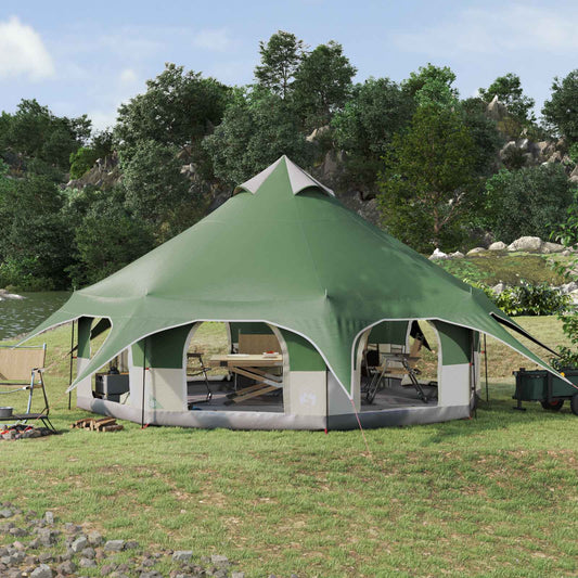 Groene vidaXL gezinstent voor 10 personen met een ruim, rond ontwerp in de natuur.