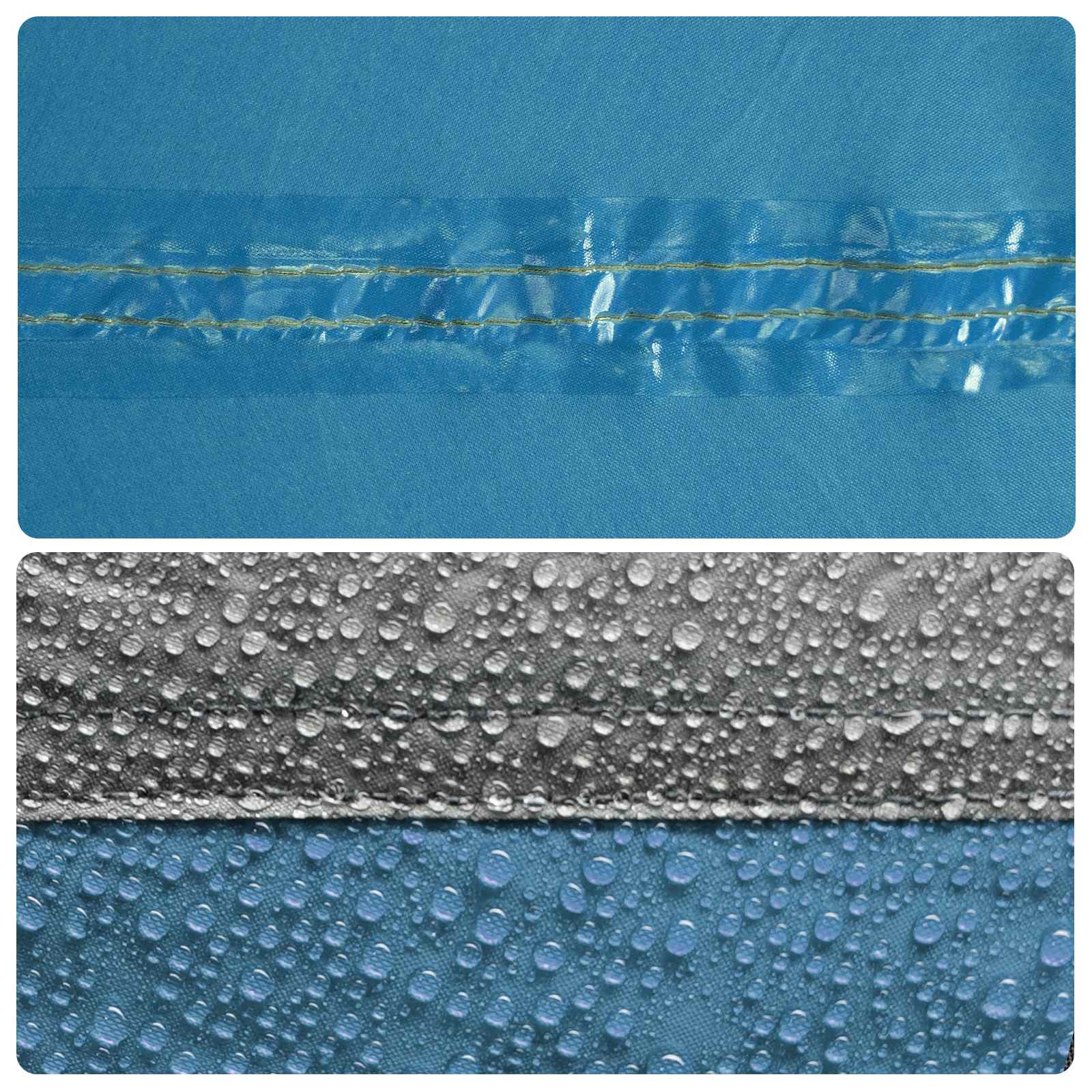 Detail van de waterbestendige stof van de vidaXL Gezinstent in blauw met PU-coating.