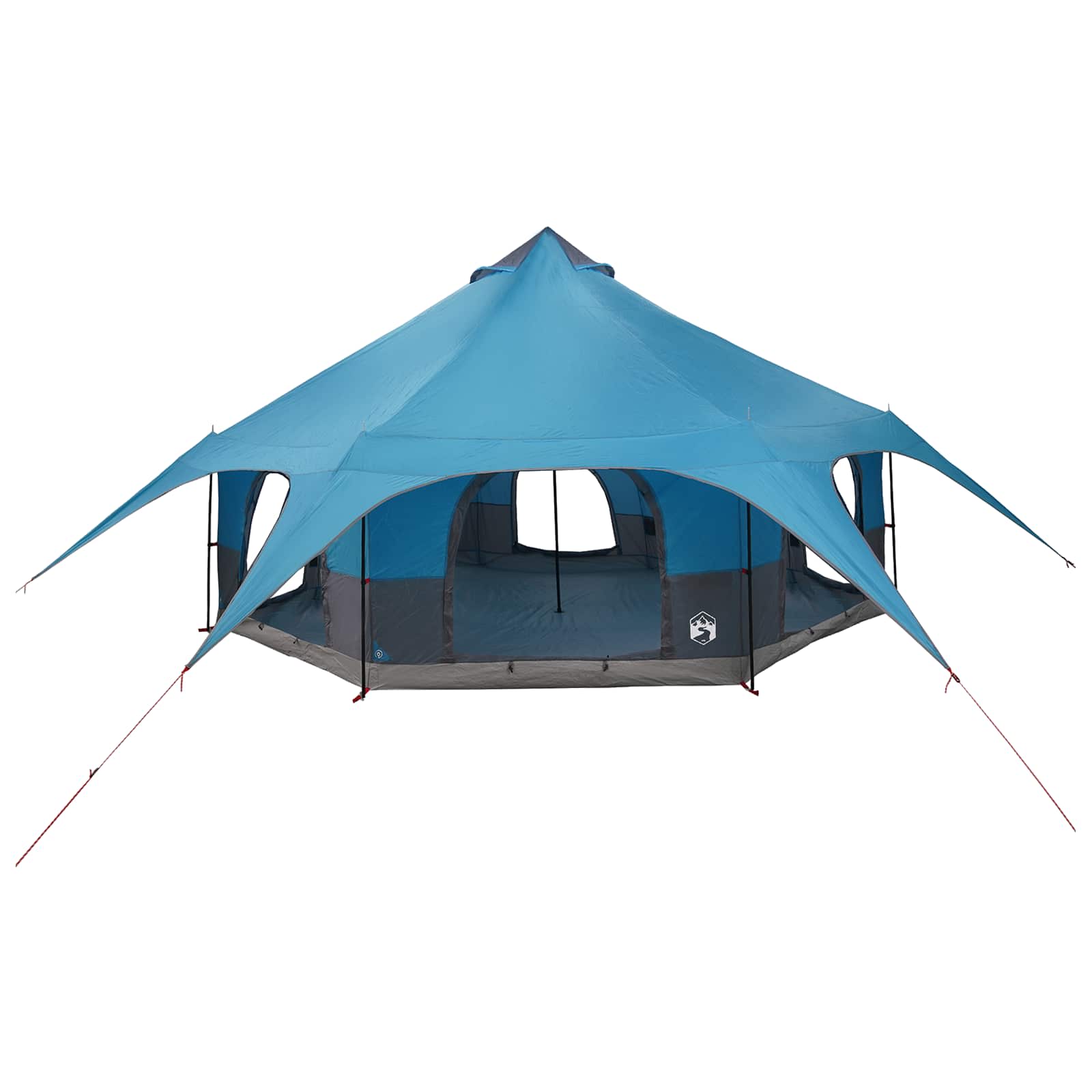 Zijaanzicht van de vidaXL Gezinstent Blauw, met opvallende tentdoek en stevige haringen.