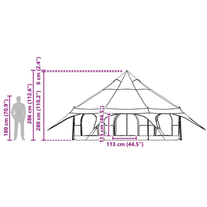 Zijaanzicht van de vidaXL gezinstent met afmetingen en details van het ontwerp.