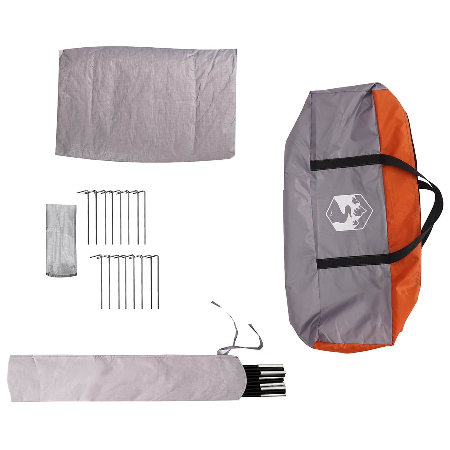 Detail van de accessoires van de vidaXL Gezinstent, inclusief stokken en haringen in een handige draagtas.