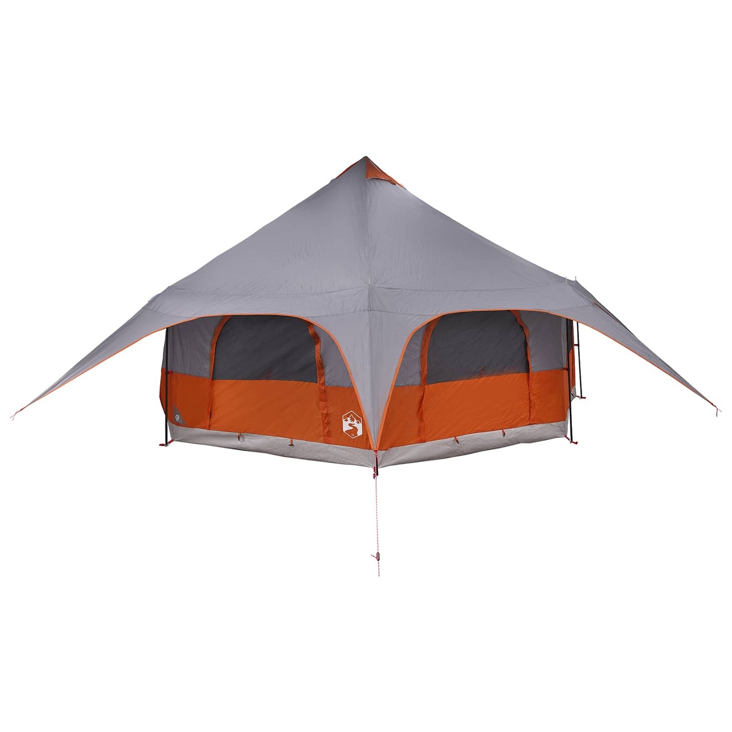 Detail van de vidaXL Gezinstent in grijs en oranje, met een ruime opzet en ventilatieroosters.