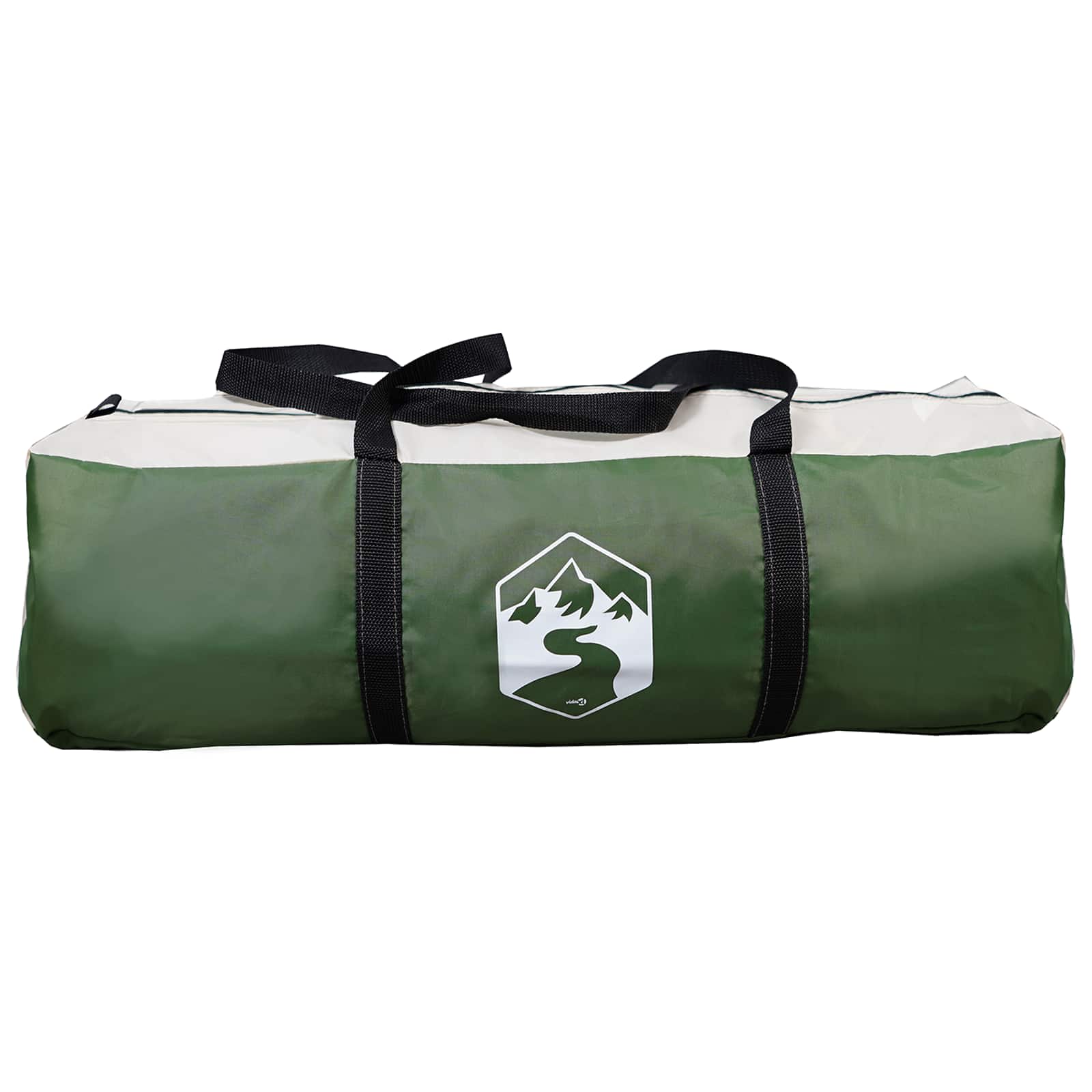 Groene vidaXL gezinstent in draagtas, met stevige handvatten en logo.