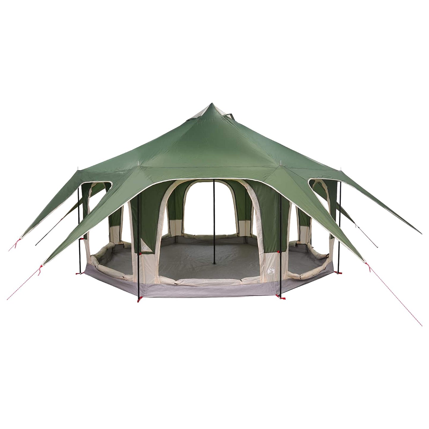 Zijaanzicht van de vidaXL gezinstent in groen, met ruime opzet en ventilatieopeningen.