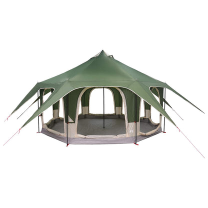 Zijaanzicht van de vidaXL gezinstent in groen, met ruime opzet en ventilatieopeningen.