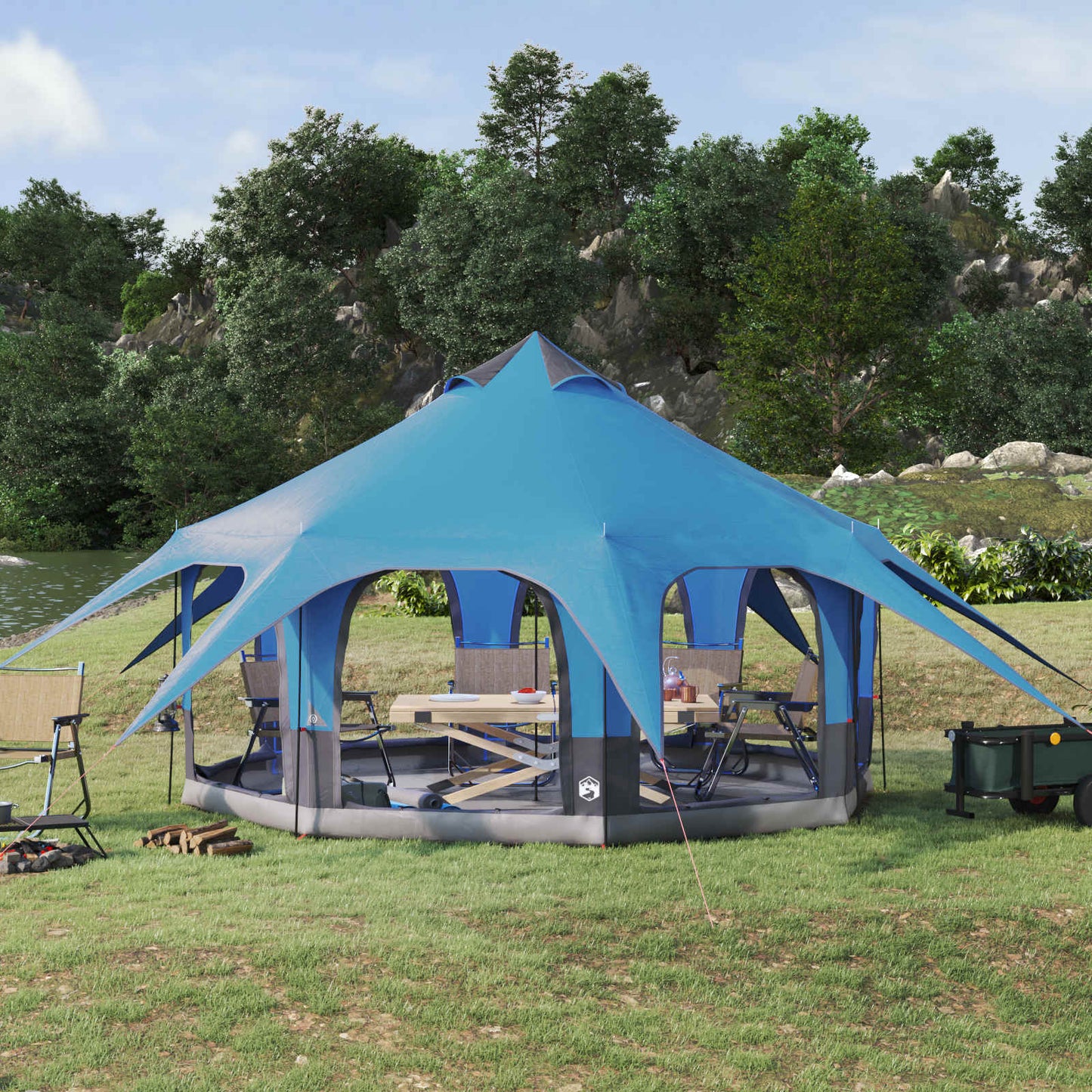 Blauwe vidaXL gezinstent voor 5 personen met een ruim interieur en stevige constructie.