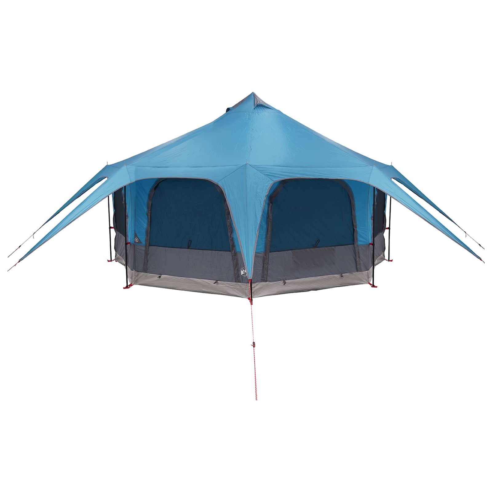Zijaanzicht van de vidaXL Blauw 5-persoons gezinstent met open ingangen en tentflappen.