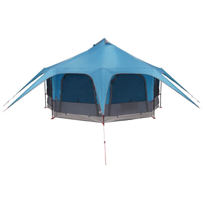 Zijaanzicht van de vidaXL Blauw 5-persoons gezinstent met open ingangen en tentflappen.