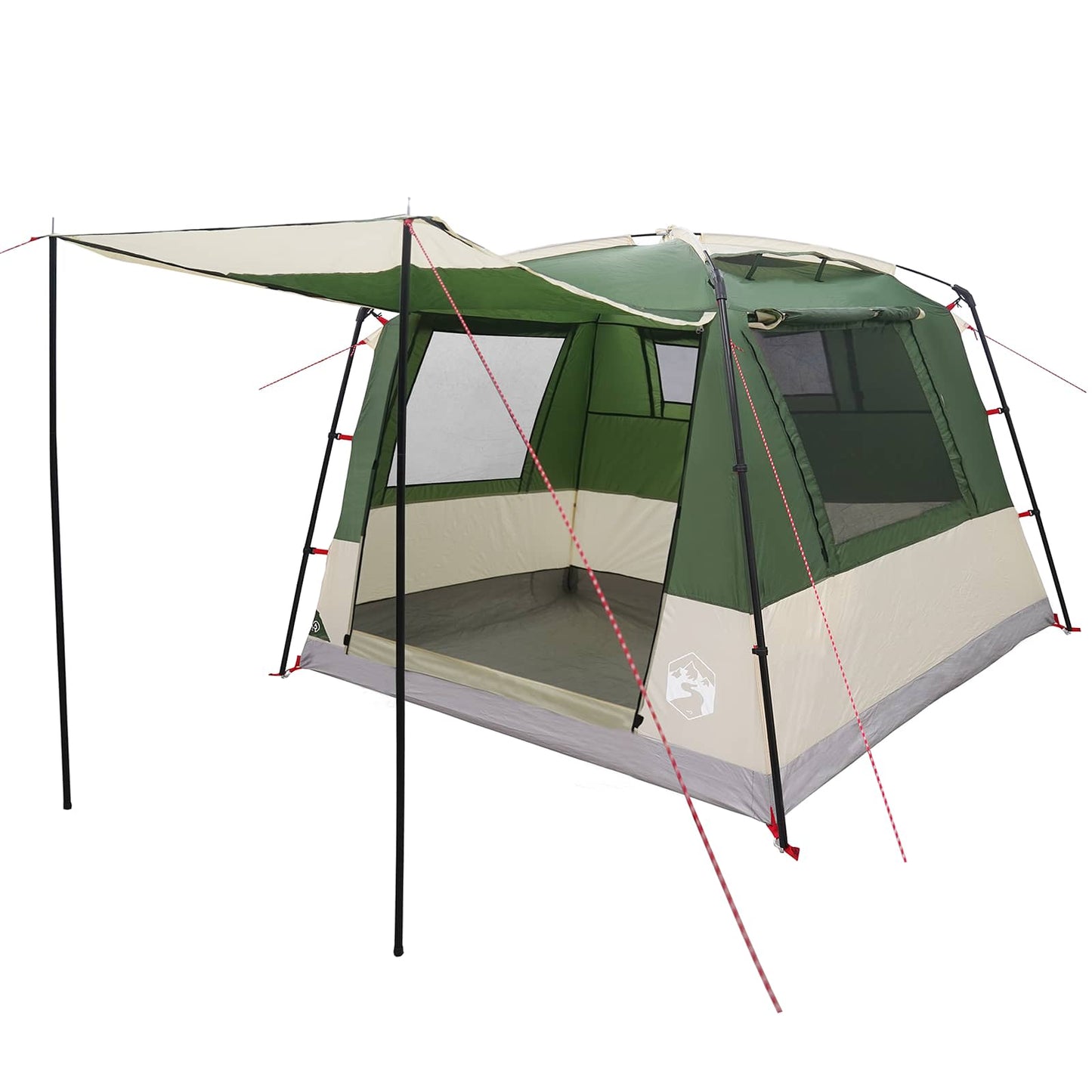 Detail van de vidaXL groene partytent met open zijwanden en bevestigingslijnen.