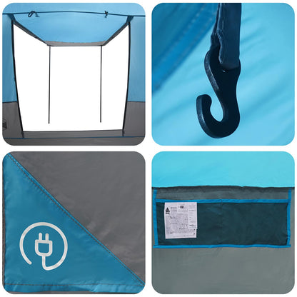 Detail van de blauwe vidaXL partytent met haak en informatiepaneel.