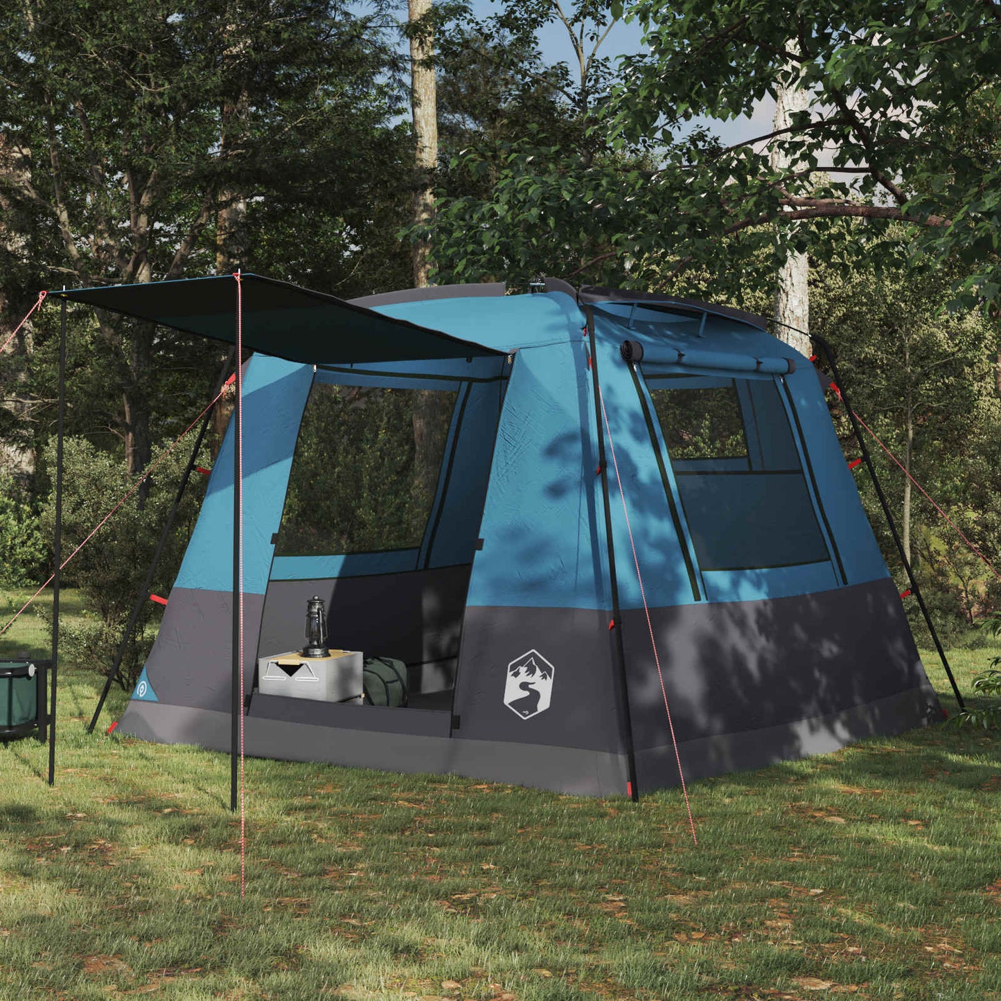 Blauwe vidaXL partytent voor 10 personen, waterdicht en ideaal voor buitenbijeenkomsten.