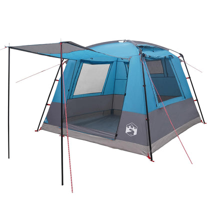 Zijaanzicht van de vidaXL Partytent Blauw met open luifel en ventilatieroosters.