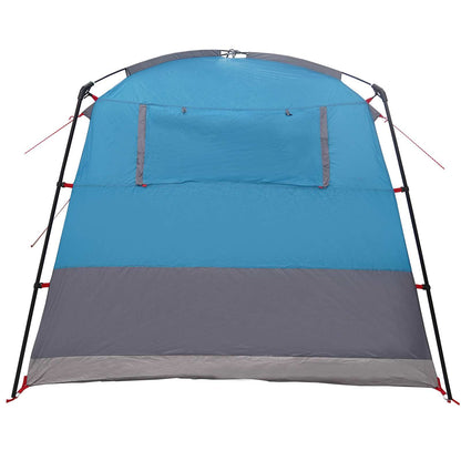Detail van de blauwe vidaXL partytent met grijze onderrand en zijvenster.
