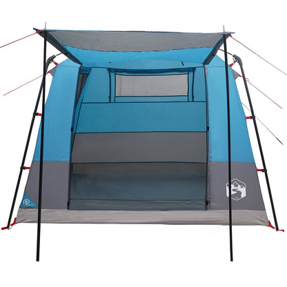 Zijaanzicht van de vidaXL blauwe partytent met open ingang en gaasvensters.