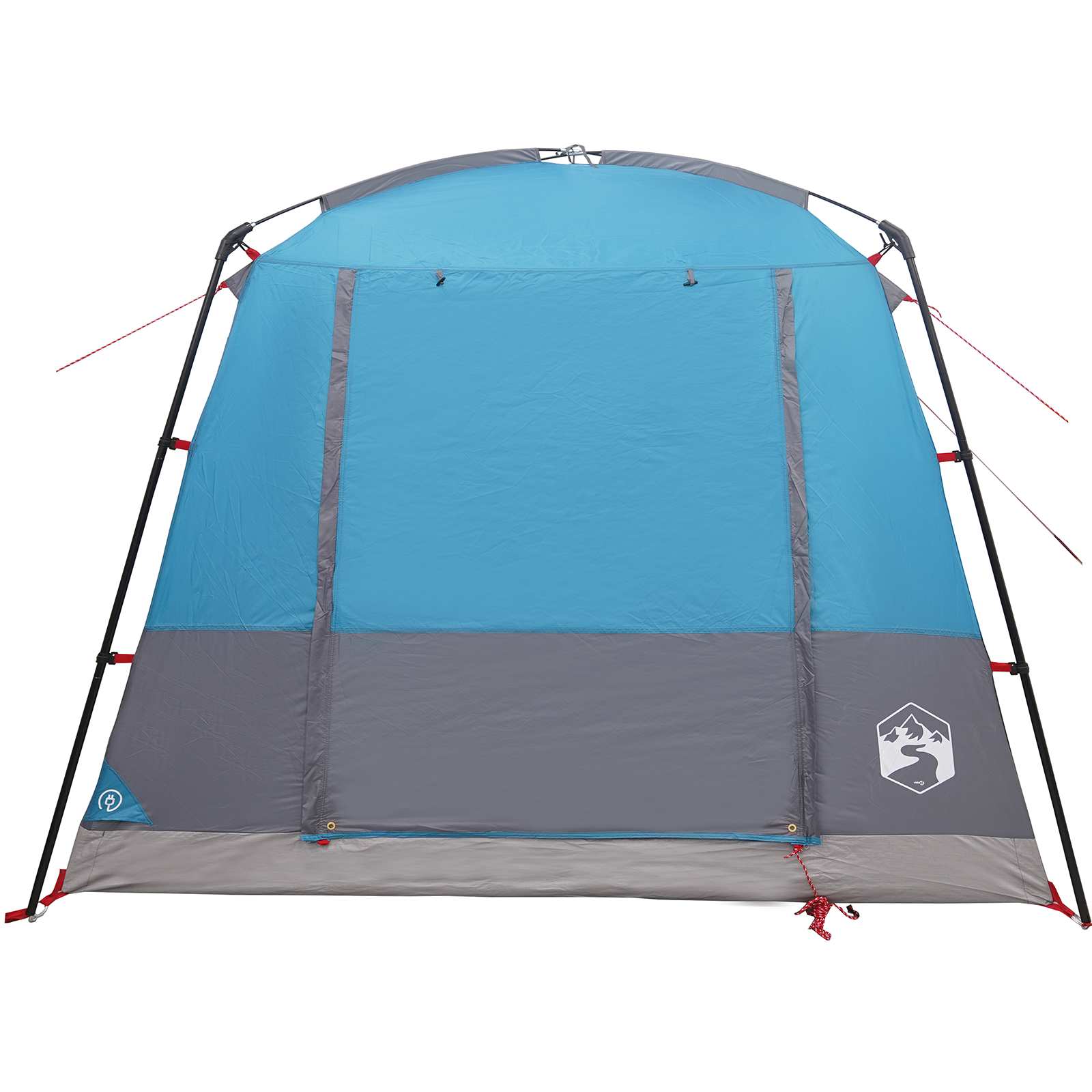 Detail van de vidaXL partytent in blauw met grijze onderrand en stevige stokken.