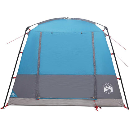 Detail van de vidaXL partytent in blauw met grijze onderrand en stevige stokken.