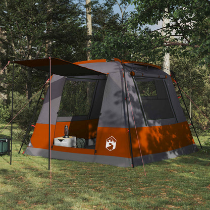 Grijze en oranje vidaXL partytent voor 10 personen, zijaanzicht in de natuur.