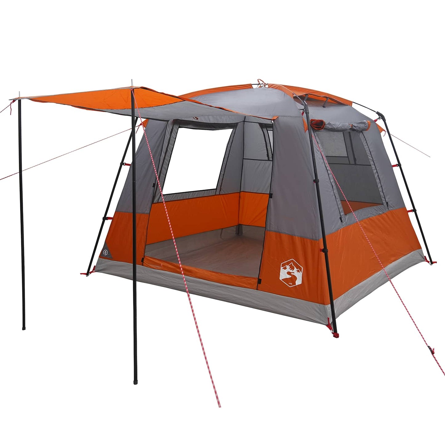 Zijaanzicht van de vidaXL partytent in grijs en oranje met uitklapbare luifel.